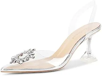 fericzot womens clear heels shoes crystal rhinestones slingback wedding shoes pointed toe high heel sandals silver 275 8
